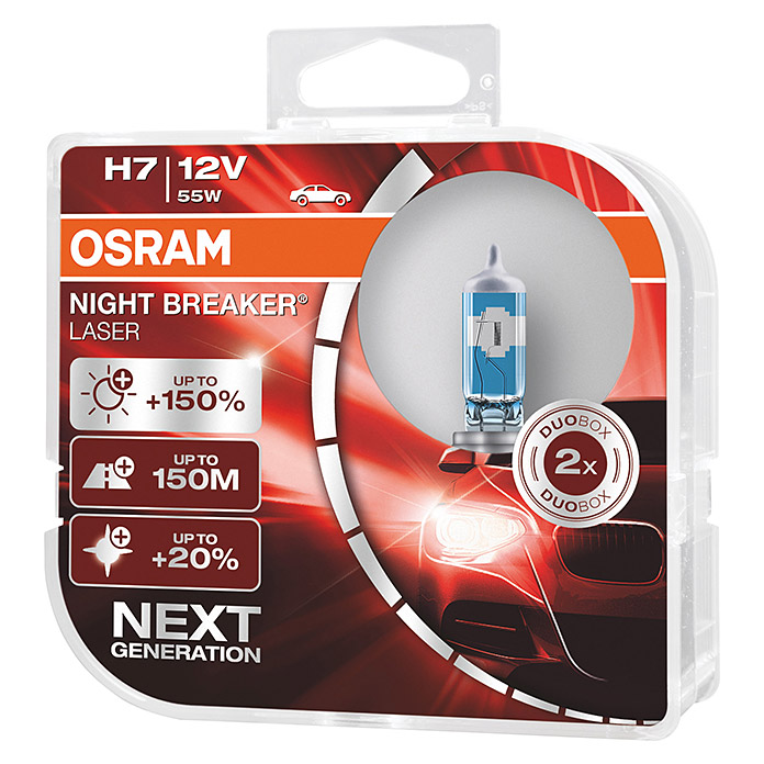 OSRAM Halogen-Scheinwerferlampe Night Breaker Laser H7 Duo Box