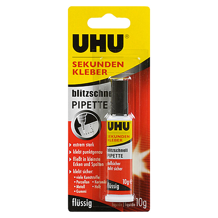 Colle UHU instantanée ultra-rapide (avec pipette, 10 g, tube, liquide)