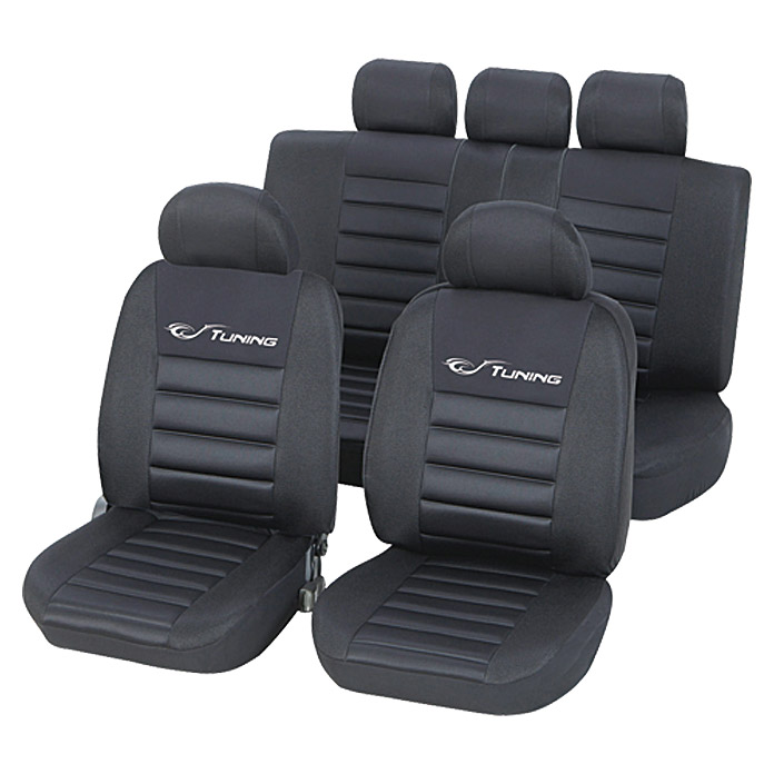 UniTEC Autositz-Bezugset Twin (6-tlg., Schwarz/Beige, Geeignet für: Viele  gängige PKW)