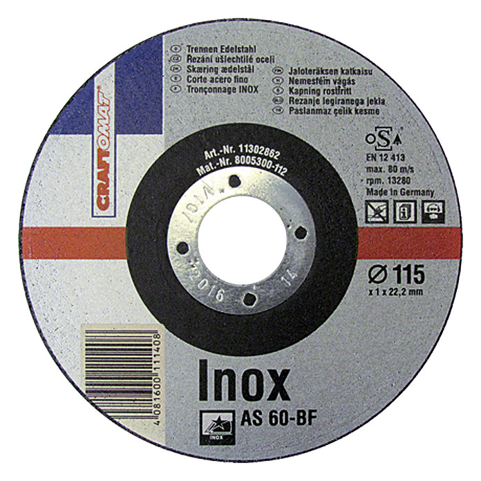 Dronco A24 R-BF Metal Cutting Disc 115 x 3 x 22.2-230 x 3 x 22.2-4.5" & 9" 