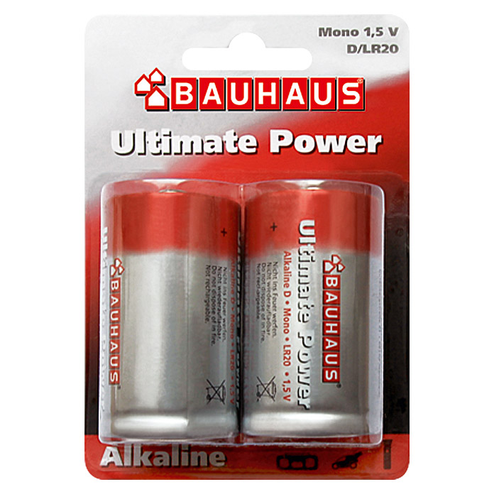 BAUHAUS Ultimate Power Mono D Batterie (LR 20, Alkali-Mangan, 1.5