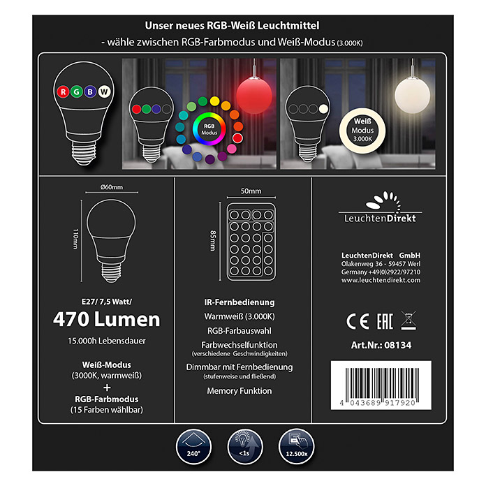 Just Light LED-Leuchtmittel CLA RGB
