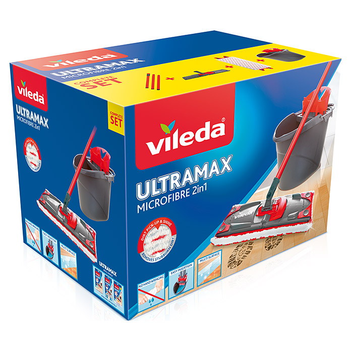 ULTRA MAX Microfibre - Set Balai à Plat + Seau-Essoreur VILEDA Pas