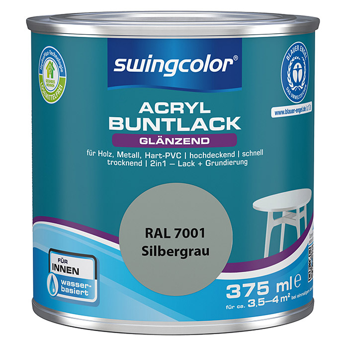 swingcolor Acryl Buntlack Silbergrau glänzend